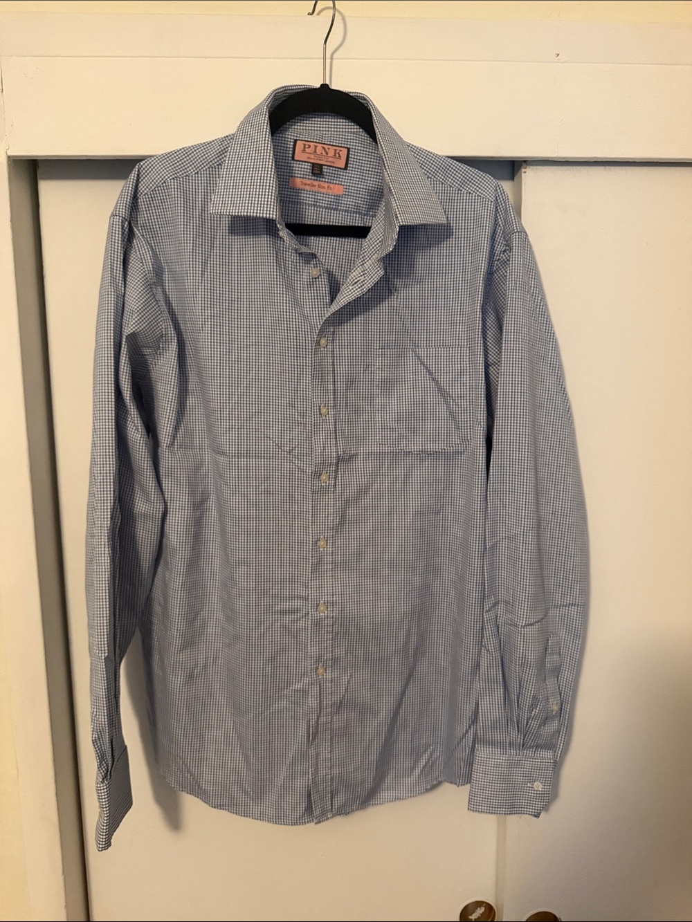 Thomas Pink Light Blue Micro-Check Dress Shirt